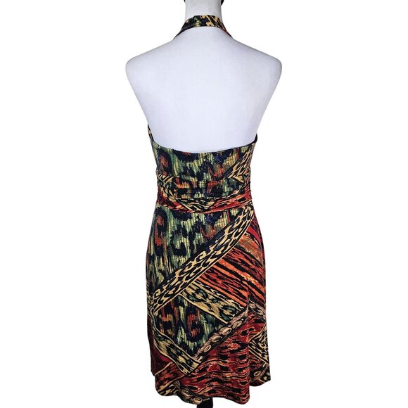 VTG Y2K Muse Halter Multicolor Abstract Dress Sz 10 Stretch Babydoll Urban - Picture 2 of 10